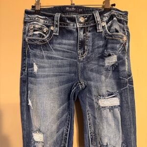 Miss Me Dark Blue Ripped Boyfriend Jeans cowgirl bling jeans sz 27